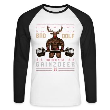 Gym de Noël, Gym de Noël heureux Liftmas, - T-shirt baseball manches longues Homme - blanc/noir - Devant - Nik (191cm)