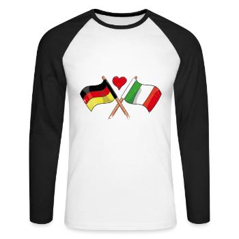 I love Italy Germany flag ensign heart - Unisex Long Sleeve Baseball T-Shirt - white/black - Front - Nik (191cm)