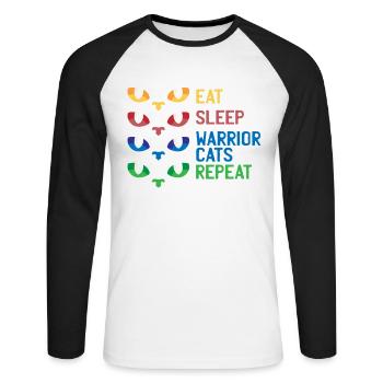 Gaming Cats Eat Sleep Warrior Repeat Gift - Unisex Long Sleeve Baseball T-Shirt - white/black - Front - Nik (191cm)