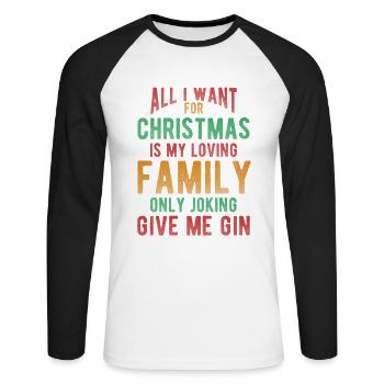Humour de Noël pour les amateurs de gin Souhait de Noël - T-shirt baseball manches longues Homme - blanc/noir - Devant - Nik (191cm)