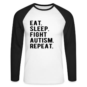 Sensibilisation à l'autisme: manger, dormir, combattre l'autisme, répéter - T-shirt baseball manches longues Homme - blanc/noir - Devant - Nik (191cm)