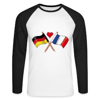 Ich Liebe Frankreich Deutschland Flagge Herz Fahne - Unisex Baseballshirt langarm - Weiß/Schwarz - Vorne - Nik (191cm)