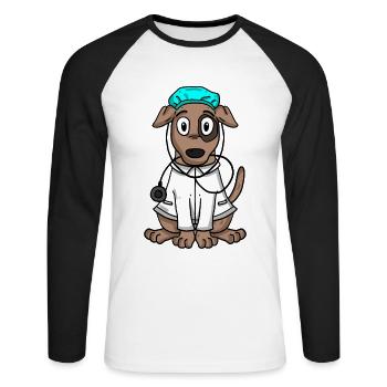 Hund Arzt - Unisex Baseballshirt langarm - Weiß/Schwarz - Vorne - Nik (191cm)