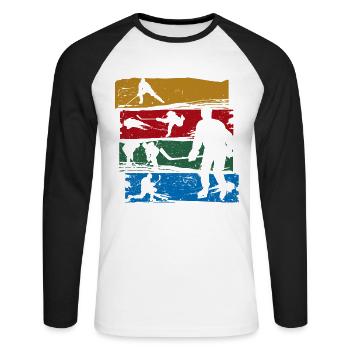 Vintage Retro Hockey sur glace Team Fan Shirt - T-shirt baseball manches longues Homme - blanc/noir - Devant - Nik (191cm)