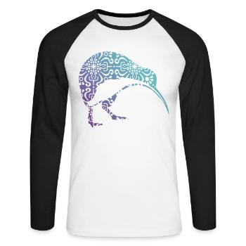 Maori Kiwi Tribal Aboriginal New Zealand Bird Art - Unisex Baseballshirt langarm - Weiß/Schwarz - Vorne - Nik (191cm)