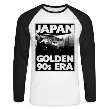 Japan Goldene Ära der 90er Jahre - Auto - Unisex Baseballshirt langarm - Weiß/Schwarz - Vorne - Nik (191cm)