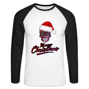 Skull in Christmas design - Unisex Long Sleeve Baseball T-Shirt - white/black - Front - Nik (191cm)