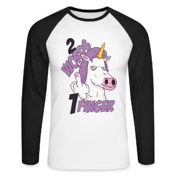 2 Wörter 1 Finger Pferd - Einhorn Fuck You - Unisex Baseballshirt langarm - Weiß/Schwarz - Vorne - Nik (191cm)