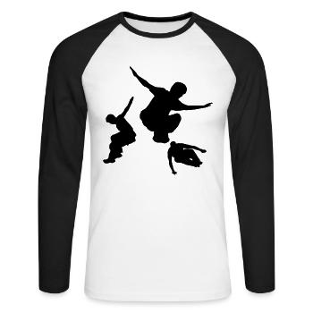 Parkour Freerunner Parcours Backflip - T-shirt baseball manches longues Homme - blanc/noir - Devant - Nik (191cm)
