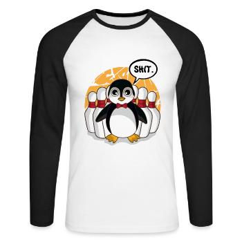 Au Bowling Club comme bowler avec pingouin cône shit - T-shirt baseball manches longues Homme - blanc/noir - Devant - Nik (191cm)
