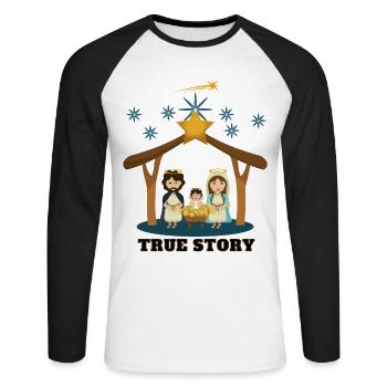 True Story Joseph Maria Jesus Christmas Night - Unisex Long Sleeve Baseball T-Shirt - white/black - Front - Nik (191cm)