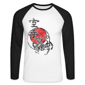 shotokan Karate martial art tiger logo kanji japan - Unisex Long Sleeve Baseball T-Shirt - white/black - Front - Nik (191cm)
