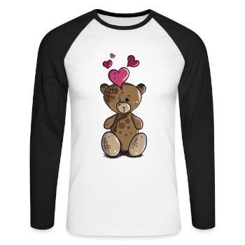 Teddy bear with heart teddy bear motif - Unisex Long Sleeve Baseball T-Shirt - white/black - Front - Nik (191cm)