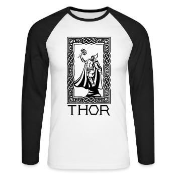 Thor und Mjolnir Wikinger Nordische Cosmologie - Unisex Baseballshirt langarm - Weiß/Schwarz - Vorne - Nik (191cm)