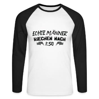 Echte Männer Riechen Nach 1:50 Moped Mopedfahrer - Unisex Baseballshirt langarm - Weiß/Schwarz - Vorne - Nik (191cm)