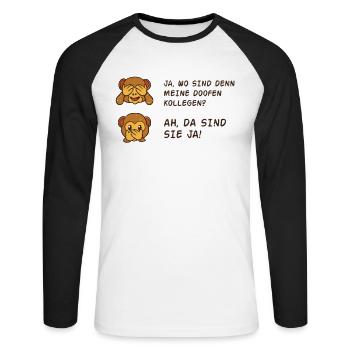 Affe wo sind meine doofen Arbeitskollegen Arbeit - Unisex Baseballshirt langarm - Weiß/Schwarz - Vorne - Nik (191cm)