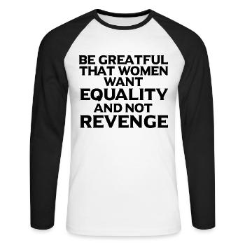 Cadeau féministe féministe féministe - T-shirt baseball manches longues Homme - blanc/noir - Devant - Nik (191cm)