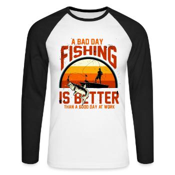 Fischer Fischen Angler Angeln Fisch Geschenk - Unisex Baseballshirt langarm - Weiß/Schwarz - Vorne - Nik (191cm)
