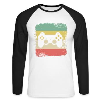 Cadeau de console de jeu rétro Gaming - T-shirt baseball manches longues Homme - blanc/noir - Devant - Nik (191cm)