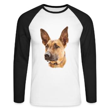 Malinois Belgian Dog Design Gift - Unisex Long Sleeve Baseball T-Shirt - white/black - Front - Nik (191cm)