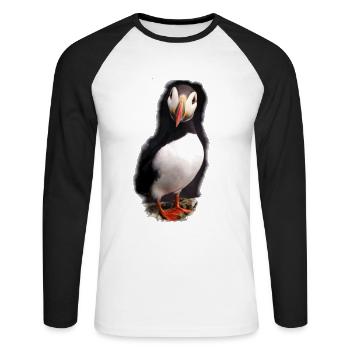 Illustration d'oiseau macareux macareux - T-shirt baseball manches longues Homme - blanc/noir - Devant - Nik (191cm)