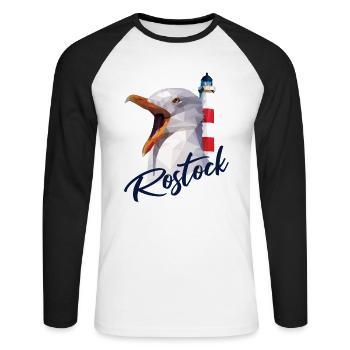 Rostock Hansestadt Rostocker Rostockerin Geschenk - Unisex Baseballshirt langarm - Weiß/Schwarz - Vorne - Nik (191cm)