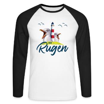 Rügen Insel Ostsee Urlaub Möwe Rüganer Geschenk - Unisex Baseballshirt langarm - Weiß/Schwarz - Vorne - Nik (191cm)