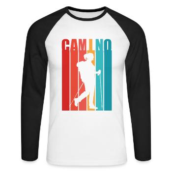 Jakobsweg Motiv Frau Pilgerin & Wanderin Camino - Unisex Baseballshirt langarm - Weiß/Schwarz - Vorne - Nik (191cm)