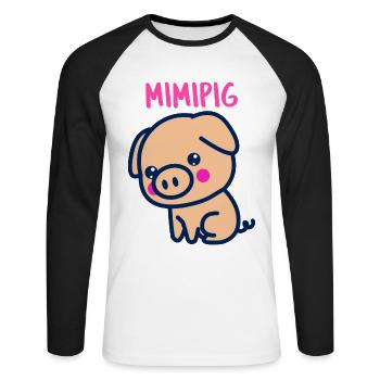 MIMIPIG, cute pig, gift idea and t-shirt - Unisex Long Sleeve Baseball T-Shirt - white/black - Front - Nik (191cm)