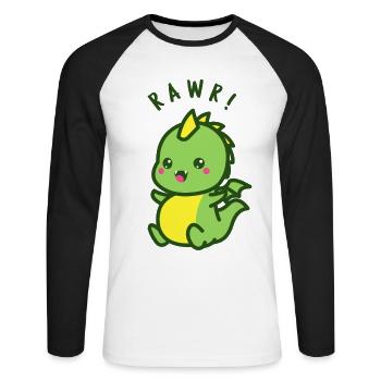 RAWR, cute dinosaur, gift idea and t-shirt - Unisex Long Sleeve Baseball T-Shirt - white/black - Front - Nik (191cm)