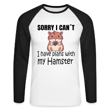 Hamster Sorry I can't I have plans with my hamster - Unisex Long Sleeve Baseball T-Shirt - white/black - Front - Nik (191cm)
