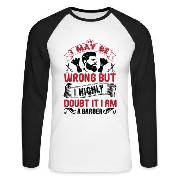 Barber shop coupe de cheveux barbe coiffeur cadeau - T-shirt baseball manches longues Homme - blanc/noir - Devant - Nik (191cm)