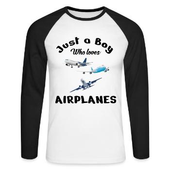 Aviation Airplane Airline Pilot Gift just a boy - Unisex Long Sleeve Baseball T-Shirt - white/black - Front - Nik (191cm)