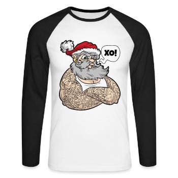 Père Noël avec des tatouages - T-shirt baseball manches longues Homme - blanc/noir - Devant - Nik (191cm)