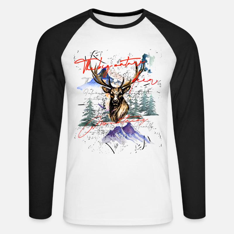 Hirsch Hirschgeweih Berge Geschenkidee - Unisex Baseballshirt langarm - Weiß/Schwarz