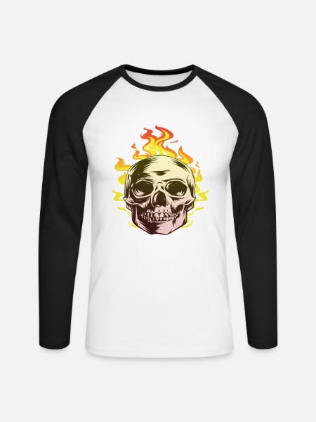 Burn skull design fun gift - Unisex Long Sleeve Baseball T-Shirt - white/black