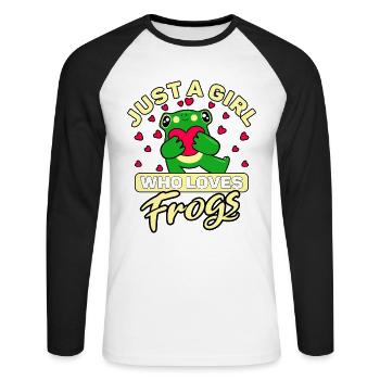 Just a girl who loves Frogs für Froschliebhaber - Unisex Baseballshirt langarm - Weiß/Schwarz - Vorne - Nik (191cm)