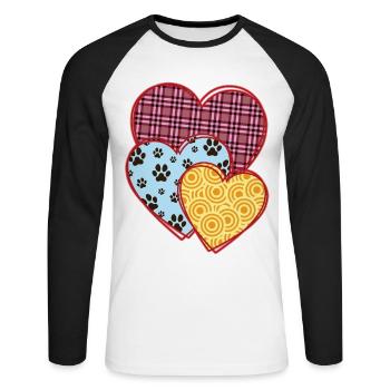 Coeurs, cadeau de la Saint-Valentin, pattes, amoureux des chiens et chats - T-shirt baseball manches longues Homme - blanc/noir - Devant - Nik (191cm)
