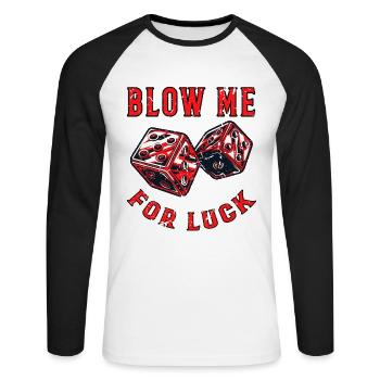 Gambling Dice Soufflez-moi pour les dés de chance - T-shirt baseball manches longues Homme - blanc/noir - Devant - Nik (191cm)