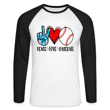 Peace Love Baseball gift idea for men women or - Unisex Long Sleeve Baseball T-Shirt - white/black - Front - Nik (191cm)