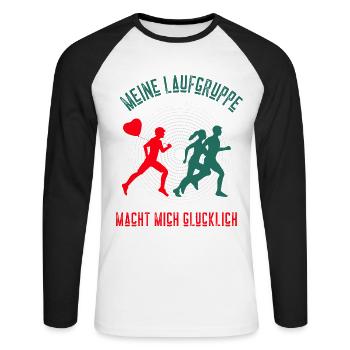 Laufen meine Laufgruppe macht mich glücklich - Unisex Baseballshirt langarm - Weiß/Schwarz - Vorne - Nik (191cm)