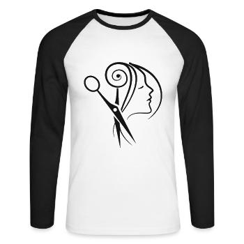 Coiffeuse salon de coiffure Beauty Studio Logo - T-shirt baseball manches longues Homme - blanc/noir - Devant - Nik (191cm)