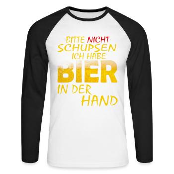BITTE NICHT SCHUPSEN ICH HABE BIER Biere - Unisex Baseballshirt langarm - Weiß/Schwarz - Vorne - Nik (191cm)