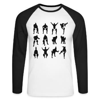 Combattants Sumo Catcheurs - T-shirt baseball manches longues Homme - blanc/noir - Devant - Nik (191cm)