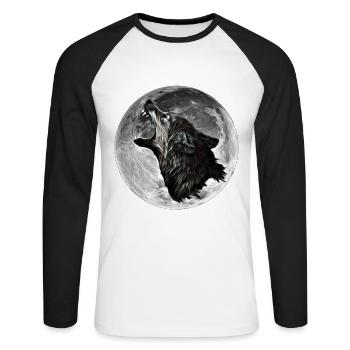 Wolf - Unisex Baseballshirt langarm - Weiß/Schwarz - Vorne - Nik (191cm)