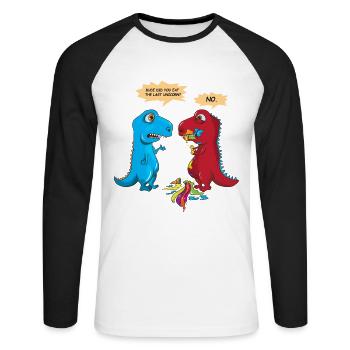 Did you eat the last Unicorn? Letztes Einhorn Dino - Unisex Baseballshirt langarm - Weiß/Schwarz - Vorne - Nik (191cm)