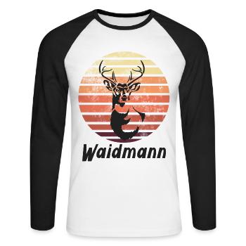 jagd jagen hunting Waidmann Deer Wald Hirsche - Unisex Baseballshirt langarm - Weiß/Schwarz - Vorne - Nik (191cm)