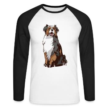 Amoureux des chiens de Bernhard Australian Shepherd - T-shirt baseball manches longues Homme - blanc/noir - Devant - Nik (191cm)