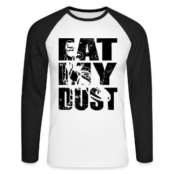 EAT MY DUST Dirtbike Motocross Supercross Cadeau - T-shirt baseball manches longues Homme - blanc/noir - Devant - Nik (191cm)