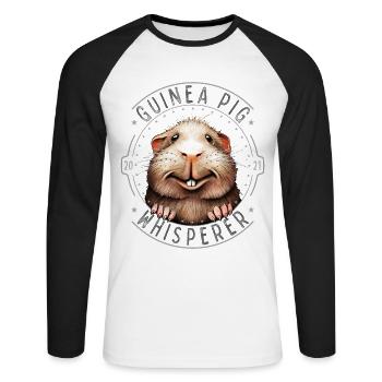 Cochon d’Inde Whisperer Meerschweinchen Flüsterer - T-shirt baseball manches longues Homme - blanc/noir - Devant - Nik (191cm)
